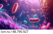 Colorful bacteria are actively engaged with antibodies, Стоковое AI-изображение, AI-художник Anastasy Yarmolovich / Фотобанк Лори