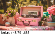 vintage pink boombox ai generated. Стоковое AI-изображение, AI-художник Vectorwin / Фотобанк Лори