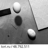 Парящее яйцо и яйцо зашитое иголкой с ниткой. Стоковое фото, фотограф Илья Ладнев / Фотобанк Лори