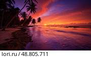 beach sunsets palm trees ai generated. Стоковое AI-изображение, AI-художник Vectorwin / Фотобанк Лори