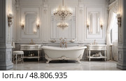 classic white luxury bathroom ai generated. Стоковое AI-изображение, AI-художник Vectorwin / Фотобанк Лори