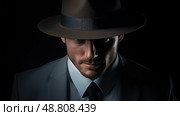 smirk dark blue background portrait ai generated. Стоковое AI-изображение, AI-художник Vectorwin / Фотобанк Лори