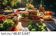 picnic plant burgers ai generated. Стоковое AI-изображение, AI-художник Vectorwin / Фотобанк Лори