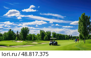 play golf course blue sky ai generated. Стоковое AI-изображение, AI-художник Vectorwin / Фотобанк Лори