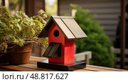 roof cardinal bird house ai generated. Стоковое AI-изображение, AI-художник Vectorwin / Фотобанк Лори