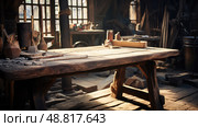 sturdy rough wood table ai generated. Стоковое AI-изображение, AI-художник Vectorwin / Фотобанк Лори