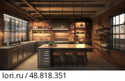 sleek kitchen recessed lighting ai generated. Стоковое AI-изображение, AI-художник Vectorwin / Фотобанк Лори