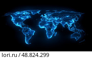 World map with detailed geographic features and grid layout displayed on a vibrant blue background. Стоковое AI-изображение, AI-художник Михаил Коханчиков / Фотобанк Лори