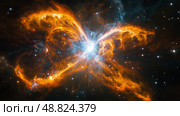 Stunning celestial display of a star's death in vibrant colors captured in deep space. Стоковое AI-изображение, AI-художник Михаил Коханчиков / Фотобанк Лори