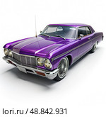 Purple Low rider Car on White Background. Generative AI. Стоковое AI-изображение, AI-художник Roman Zavorotny / Фотобанк Лори