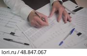 the auditor makes a financial analysis of the profits. Стоковое видео, видеограф Громов Александр / Фотобанк Лори