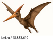 Птеродактиль в полете на белом фоне. Pterodactyl in flight on a white background. Стоковое AI-изображение, AI-художник Igor Murashko / Фотобанк Лори