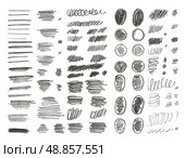 Set Charcoal Brush Strokes, Wavy Lines Shapes. Kids Hand Drawn Vector Abstract Shapes Lines Drawn with Pencil Black charcoal. Circles, Scribbles Strokes and Grunge Texture for Children Illustration. Редакционная иллюстрация, иллюстратор Tosunyan Lusine / Фотобанк Лори