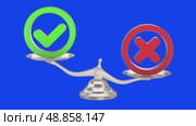 Rejection sign and check mark on scale. Blue background. Isolated 3D illustration. Стоковая анимация, аниматор Ильин Сергей / Фотобанк Лори