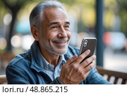 A man talks on the phone with scammers for a long time. Стоковое AI-изображение, AI-художник Александр Поташев / Фотобанк Лори