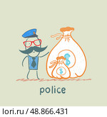 Police stands with a bag of money. Стоковая иллюстрация, агентство Ingram Publishing / Фотобанк Лори