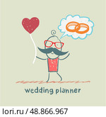 wedding planner keeps the ball in the form of a heart and think about the rings. Стоковая иллюстрация, агентство Ingram Publishing / Фотобанк Лори