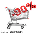 shopping cart with 90 percent discount isolated on white background. Стоковое фото, агентство Ingram Publishing / Фотобанк Лори