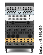 audio effects processors in a rack isolated on white background. Стоковое фото, агентство Ingram Publishing / Фотобанк Лори