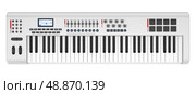 top view of gray synthesizer isolated on white background. Стоковое фото, агентство Ingram Publishing / Фотобанк Лори
