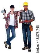 Bricklayer and welder. Стоковое фото, агентство Ingram Publishing / Фотобанк Лори