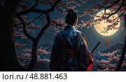 Женщина самурай. Стоковое AI-изображение, AI-художник Genrich Shum / Фотобанк Лори