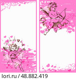 Vertical pink banners with Cupids for Valentine&rsquo;s day. Стоковая иллюстрация, агентство Ingram Publishing / Фотобанк Лори