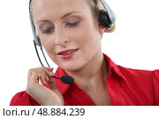Portrait of telephone operator. Стоковое фото, агентство Ingram Publishing / Фотобанк Лори