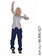 Woman getting an electric shock. Стоковое фото, агентство Ingram Publishing / Фотобанк Лори