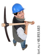 Builder with a pickaxe. Стоковое фото, агентство Ingram Publishing / Фотобанк Лори