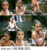 young woman drinking water near a waterfall. Стоковое фото, агентство Ingram Publishing / Фотобанк Лори