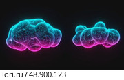 Glowing neon cloud shapes floating in dark background environment. Стоковое AI-видео, аниматор KATERINA AI / Фотобанк Лори