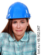 A crying female construction worker. Стоковое фото, агентство Ingram Publishing / Фотобанк Лори