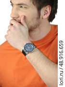 portrait of young man looking worried. Стоковое фото, агентство Ingram Publishing / Фотобанк Лори