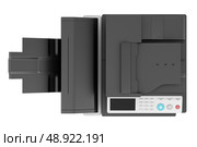 top view of modern office multifunction printer isolated on white background. Стоковое фото, агентство Ingram Publishing / Фотобанк Лори