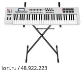 gray synthesizer on stand isolated on white background. Стоковое фото, агентство Ingram Publishing / Фотобанк Лори