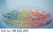 Microbiological culture in a petri dish showing diverse growth, scientific concept for biology research and laboratory study. Стоковое AI-изображение, AI-художник Анжелика Самсонова / Фотобанк Лори