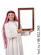Arab with picture frame on white. Стоковое фото, агентство Ingram Publishing / Фотобанк Лори