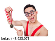 Funny wrestler with winners gold medal. Стоковое фото, агентство Ingram Publishing / Фотобанк Лори