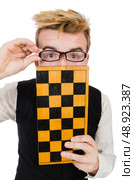 Funny chess player isolated on white. Стоковое фото, агентство Ingram Publishing / Фотобанк Лори