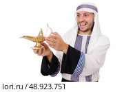 Arab man with lamp isolated on white. Стоковое фото, агентство Ingram Publishing / Фотобанк Лори