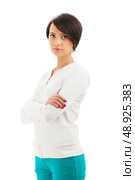 Young female in sporting clothing isolated on white. Стоковое фото, агентство Ingram Publishing / Фотобанк Лори