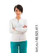 Young female in sporting clothing isolated on white. Стоковое фото, агентство Ingram Publishing / Фотобанк Лори