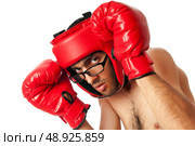 Funny boxer isolated on white. Стоковое фото, агентство Ingram Publishing / Фотобанк Лори