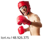 Funny boxer isolated on white. Стоковое фото, агентство Ingram Publishing / Фотобанк Лори