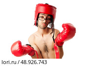 Funny boxer isolated on white. Стоковое фото, агентство Ingram Publishing / Фотобанк Лори