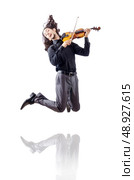 Violin player isolated on white. Стоковое фото, агентство Ingram Publishing / Фотобанк Лори