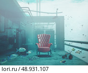 red luxury armchair underwater. CG and photo compilated concept. Стоковое фото, агентство Ingram Publishing / Фотобанк Лори
