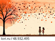 Whispering Serenity: couple stands serenely next to a majestic tree, sharing whispers of awe and connection. Стоковое AI-изображение, AI-художник Данила Большаков / Фотобанк Лори