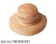 female summer straw hat isolated on white background. Стоковое фото, агентство Ingram Publishing / Фотобанк Лори